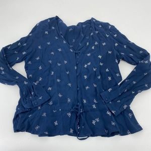 Rails top blouse women's size medium navy white butterfly- flaw